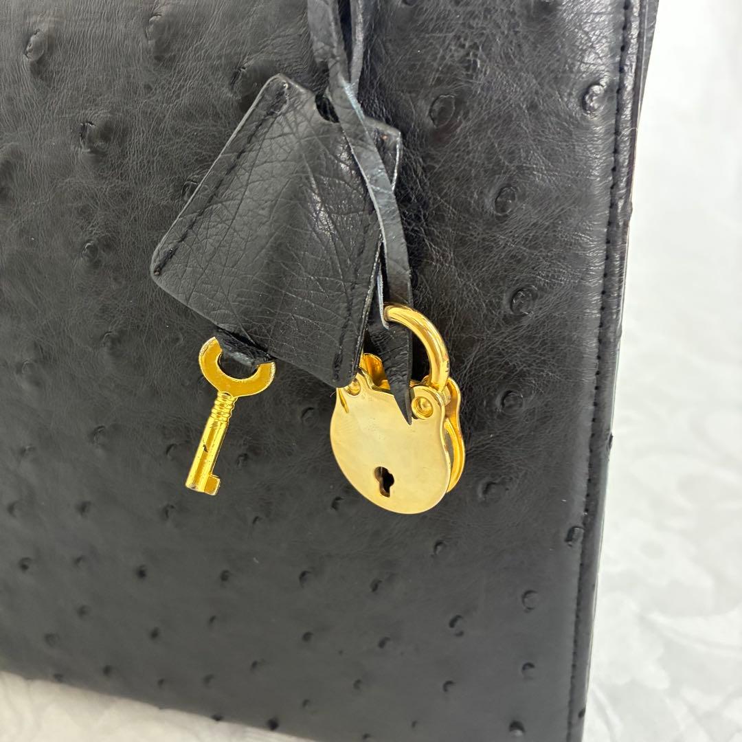 高級【RODANIA】オーストリッチ ハンドバッグ ブラック 本革