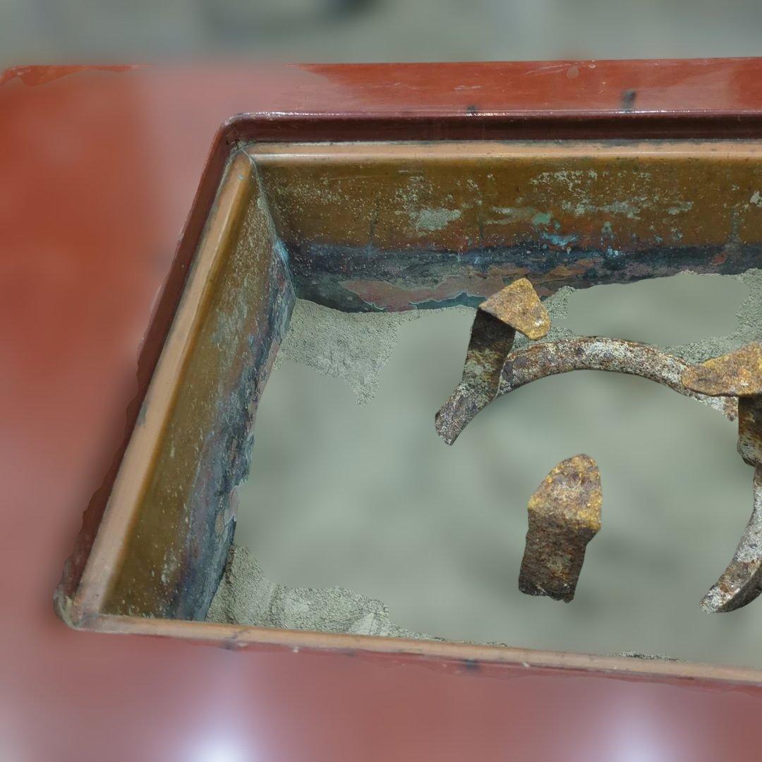 骨董　長火鉢　朱漆　木製　内側銅器　灰　火箸付き　テーブル