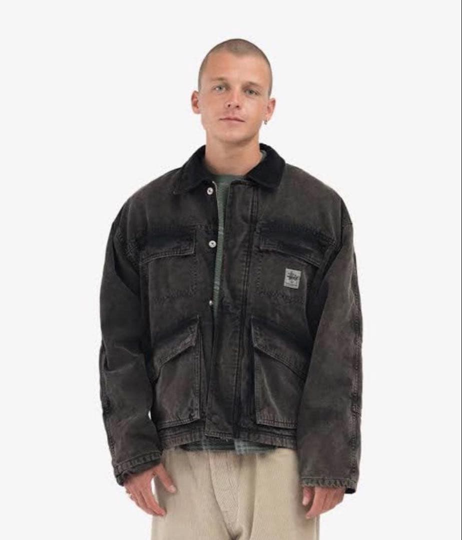 stussy washed canvas shop jacket 黒 ブラック