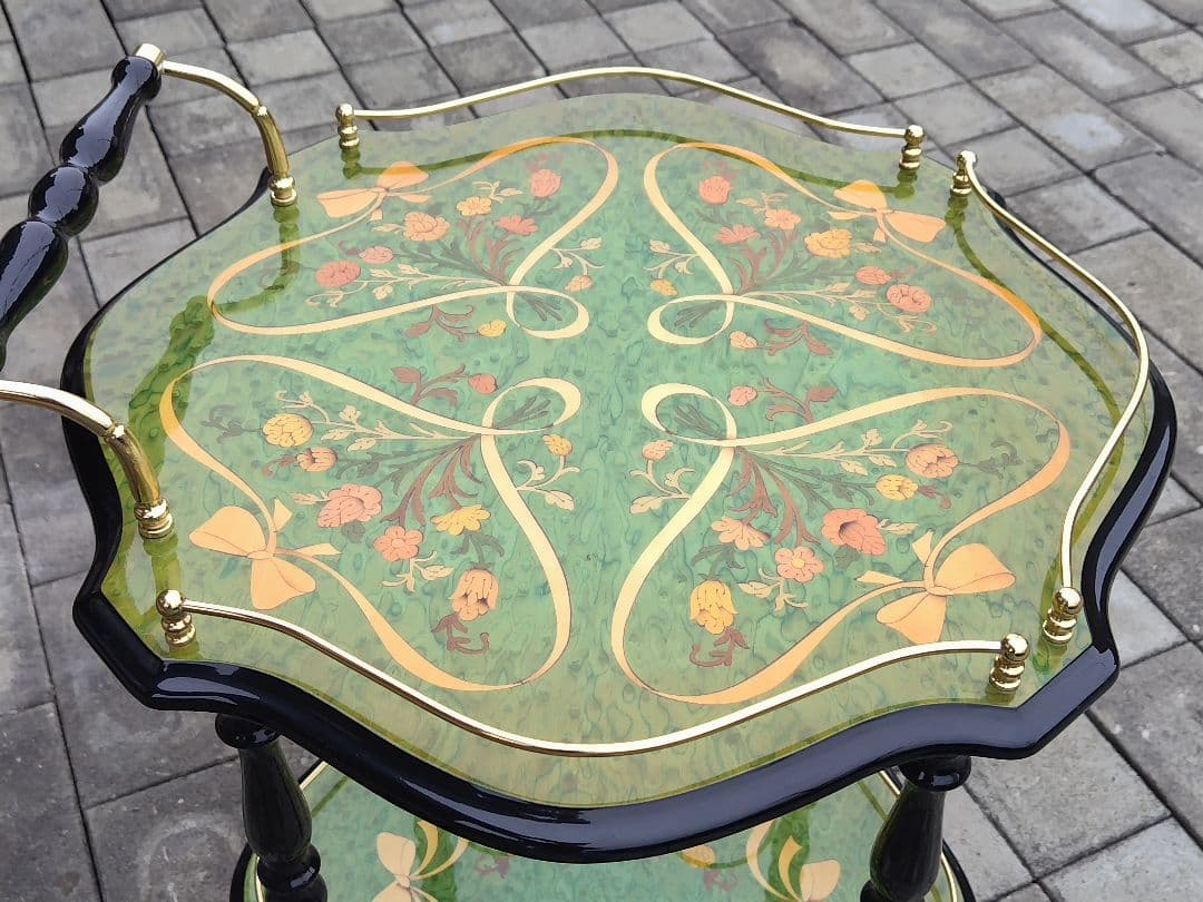 イタリア製 DOMANI ドマン　キャスター付　象嵌ワゴン　キッチンワゴン