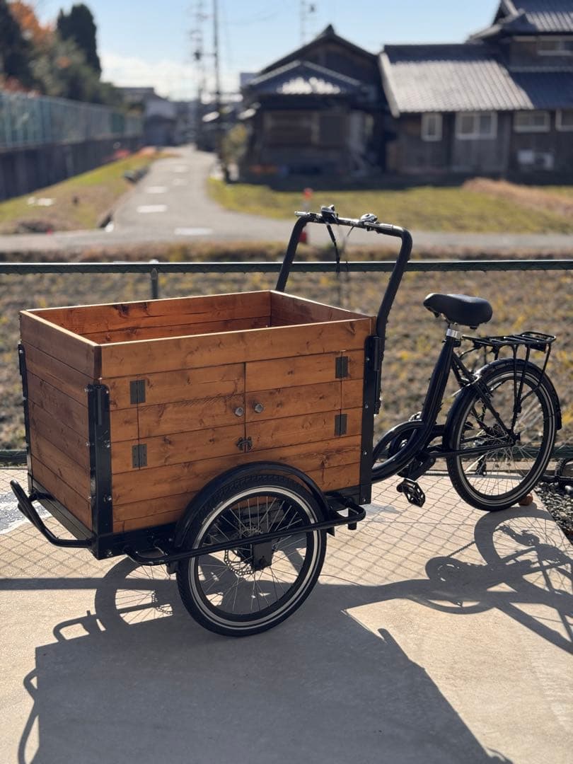 カーゴバイク 三輪自転車 フロントカーゴ 木箱付き【★直接引渡しのみ】