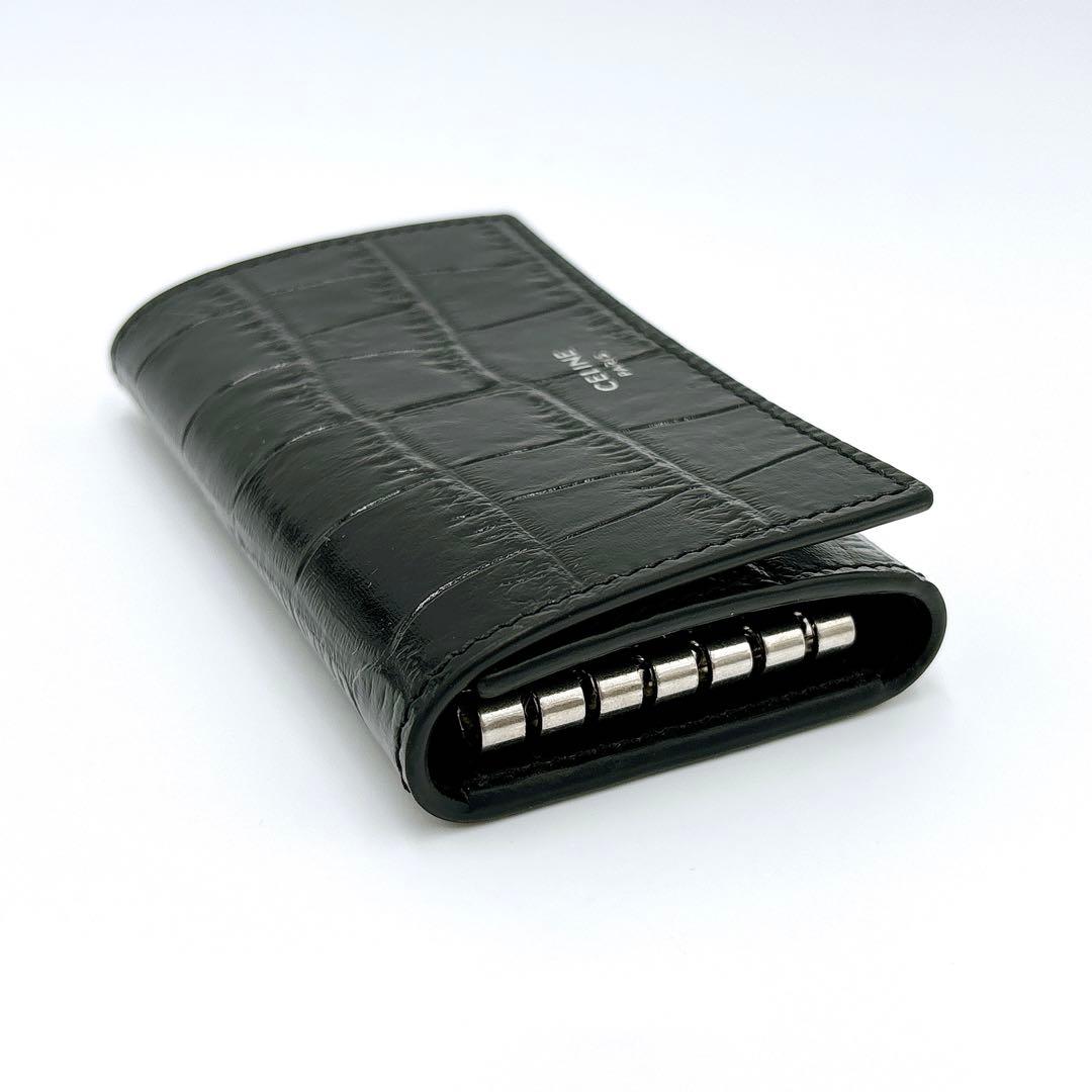 極美品＊ CELINE セリーヌ クロコ型押し レザー 6連キーケース ブラック