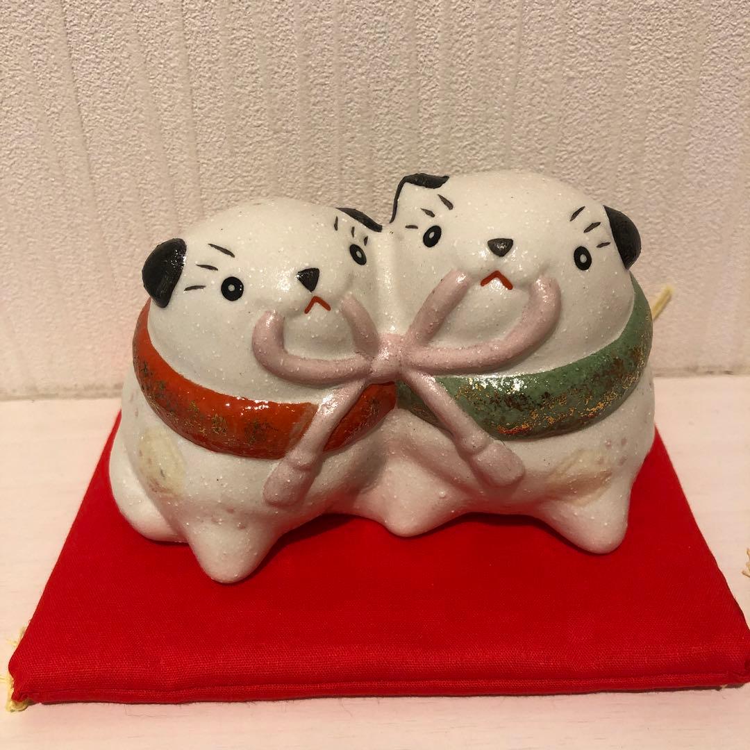 超レア‼️縁起物‼️彩遊企‼️まるり‼️おか犬　貯金箱‼️双子の犬の陶器製置物 ST-40