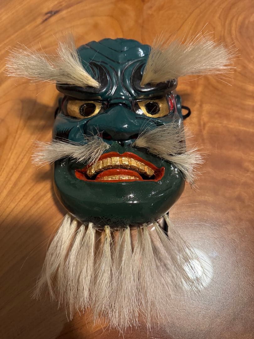 神楽面 出雲神楽 能面 緑色 木製 木彫り面 木彫り 彫刻