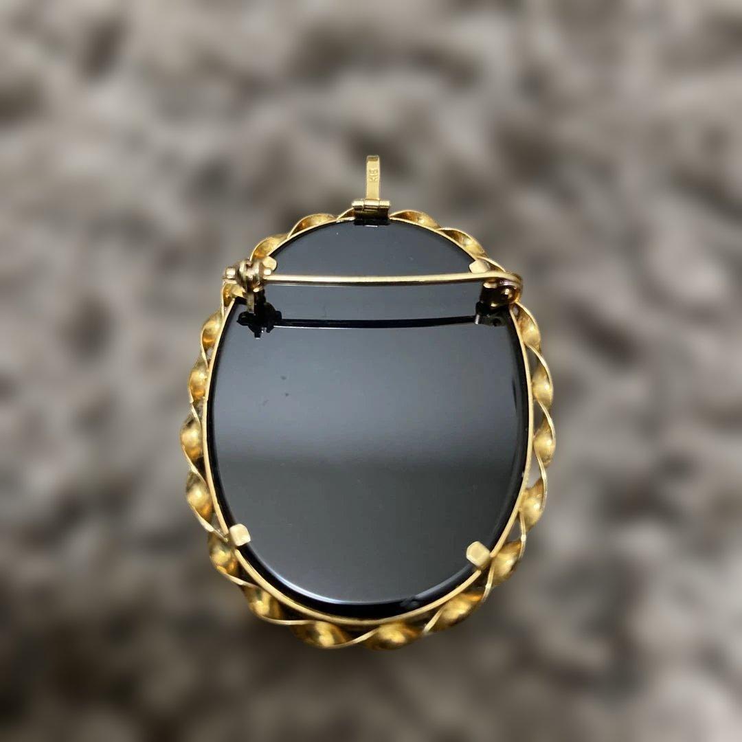 K18 カメオ　メノウ　ヴィンテージ　瑪瑙　ブローチ　ネックレストップ