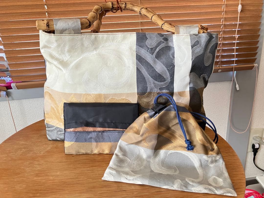 和装用バッグセット シルク混紡 竹製ハンドル