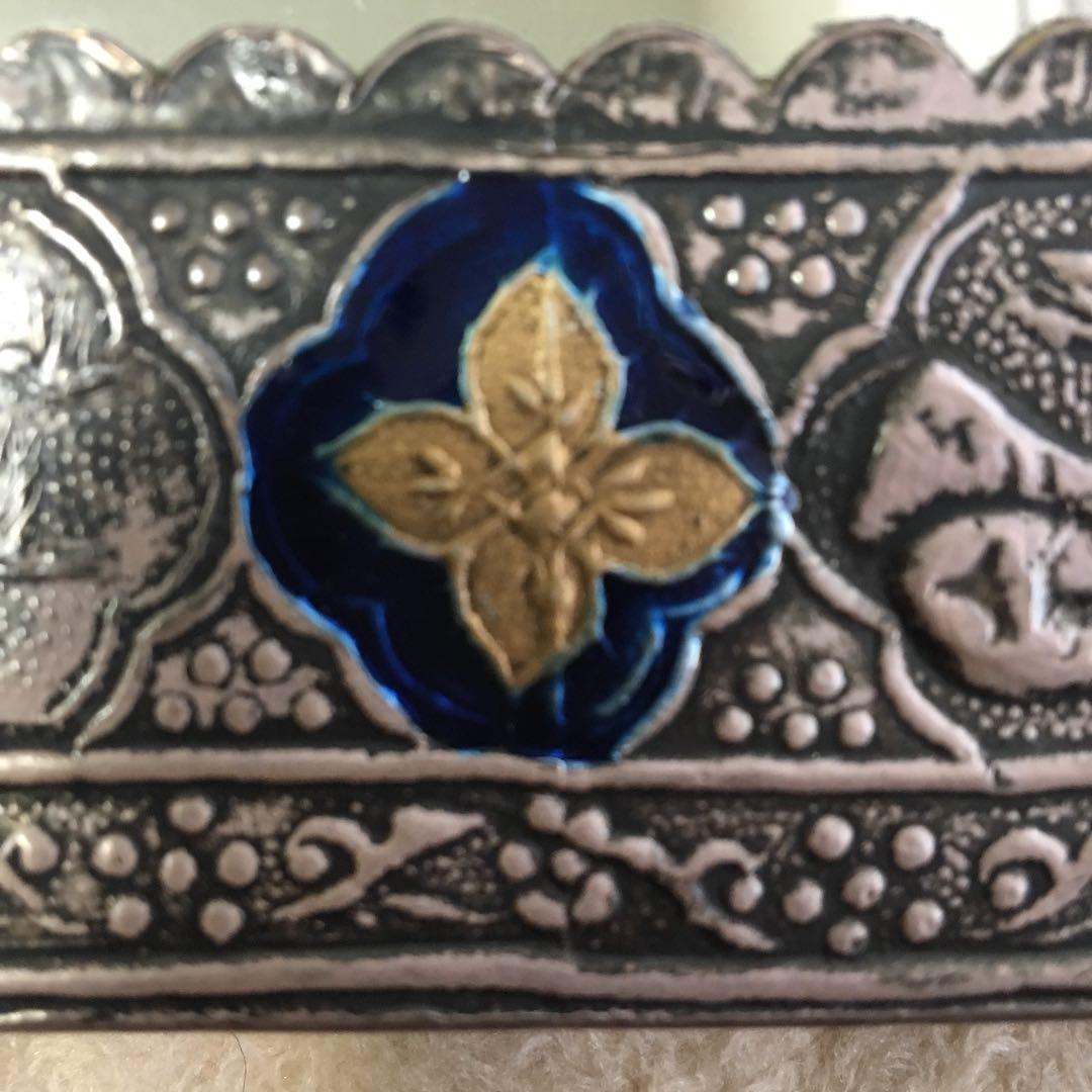 イラン ペルシャ 手彫り 彫金 七宝 鏡 骨董品 アンティーク