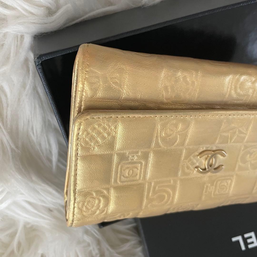 CHANEL シャネル アイコンライン 二つ折り 財布 ゴールド 金運UP