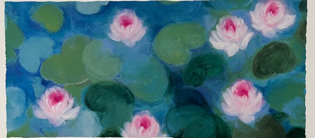 40×62版画　ジニー・キム　睡蓮　限定ジクレー　サイン、ED、証明書 額装