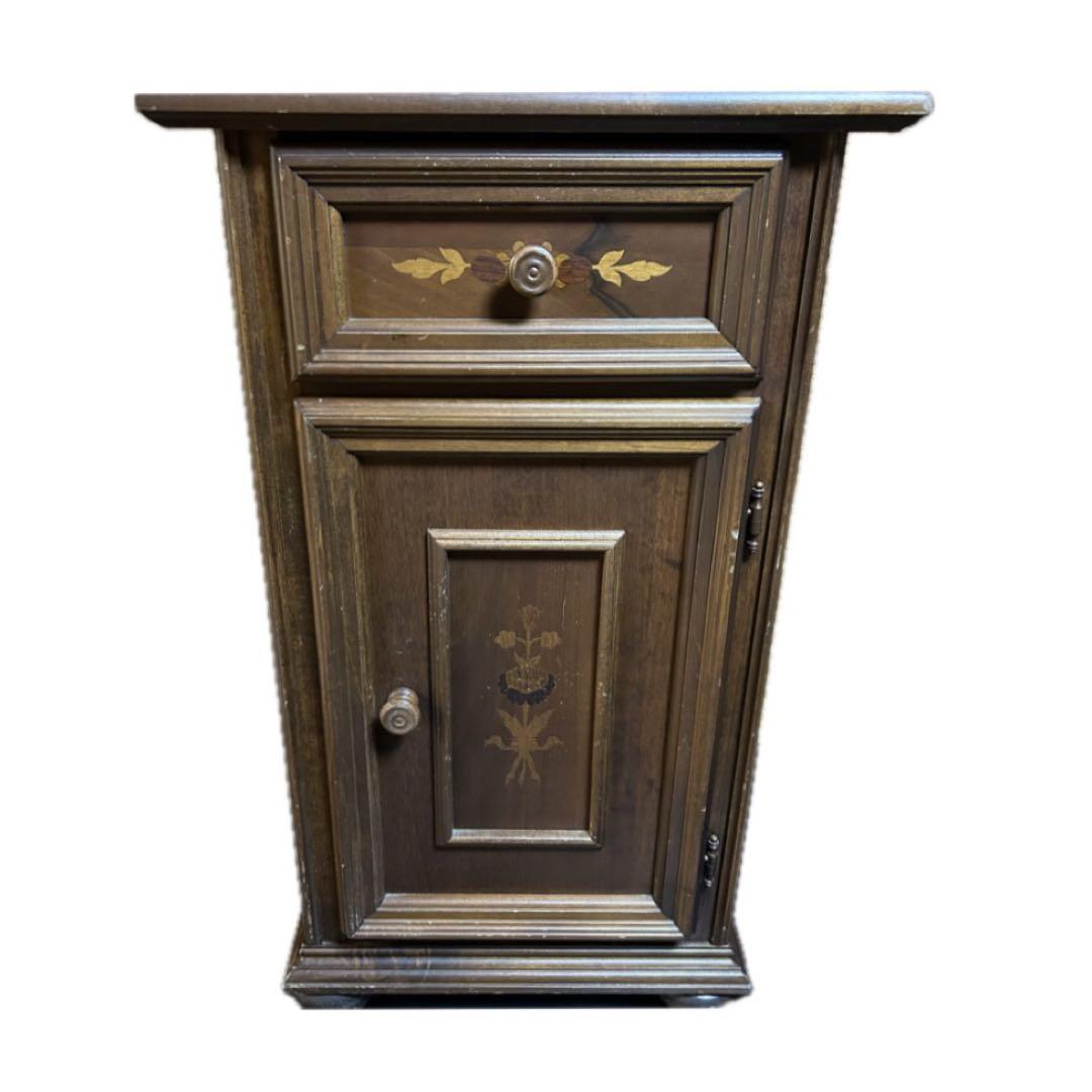 イタリア　象嵌細工　アンティーク　電話台　花台　サイドチェスト　ヴィンテージ家具