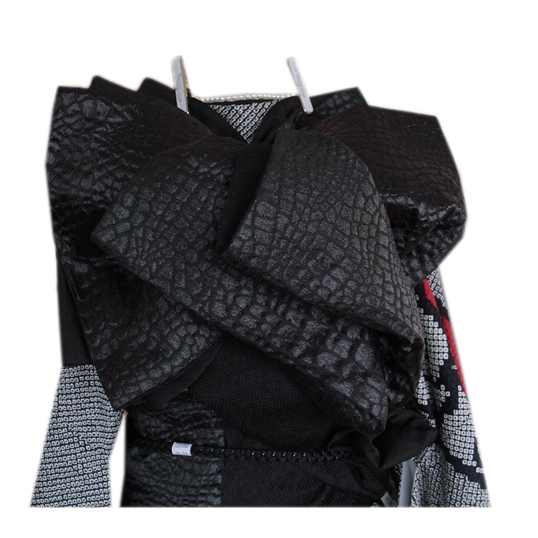 人気黒！振袖ほぼフルセット7点セット帯新品疋田重ね衿帯締め帯揚げRD09