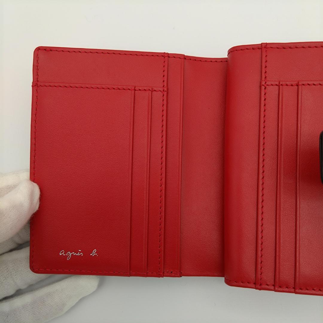極美品 agnes b. アニエスベー 二つ折り財布 ブラック×レッド