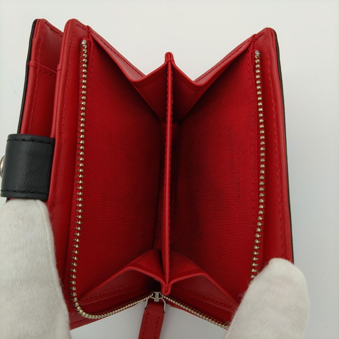 極美品 agnes b. アニエスベー 二つ折り財布 ブラック×レッド