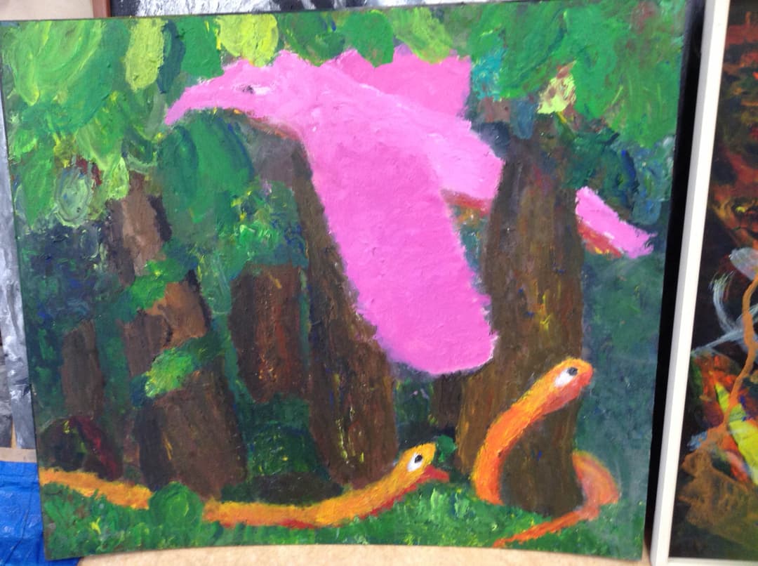 題名は「森」です。サイズ  80.5cm×92cm。額はありません。