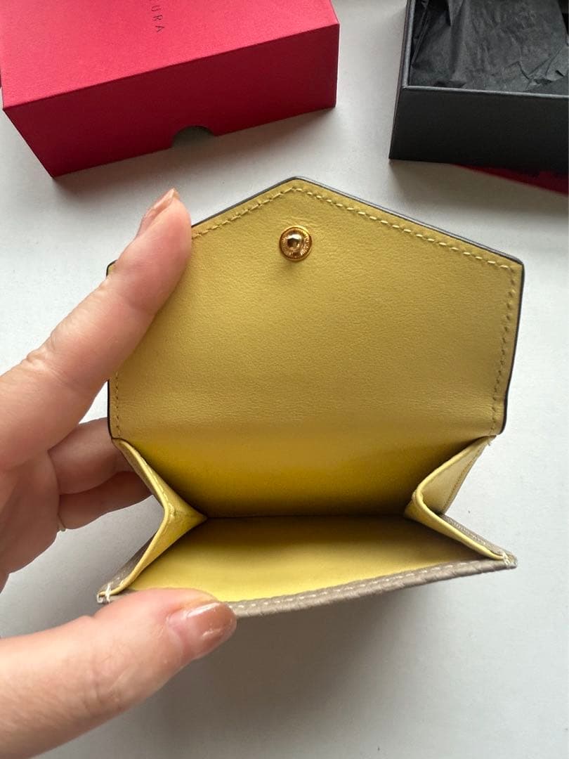 Bonaventura グレージュ×イエロー　レザー ミニ財布　美品