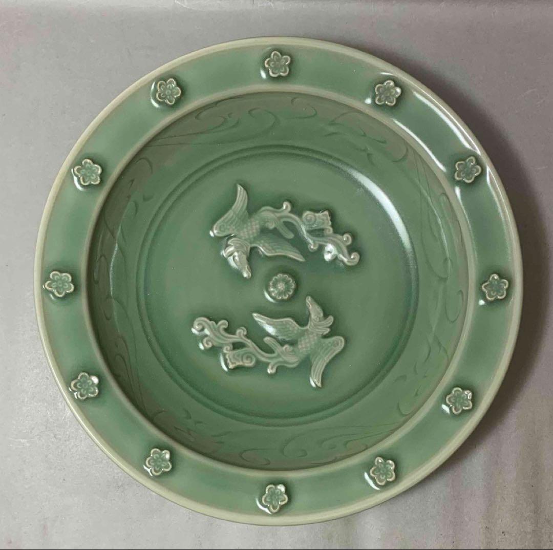 中国 青磁鳳凰平鉢　f2250915