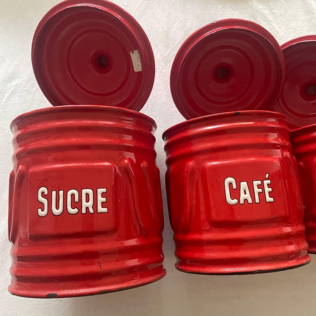 ‼️SALE開催‼️ビンテージ赤ホーローキャニスター　6個セット　キッチン雑貨