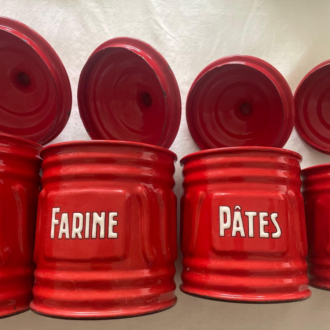 ‼️SALE開催‼️ビンテージ赤ホーローキャニスター　6個セット　キッチン雑貨