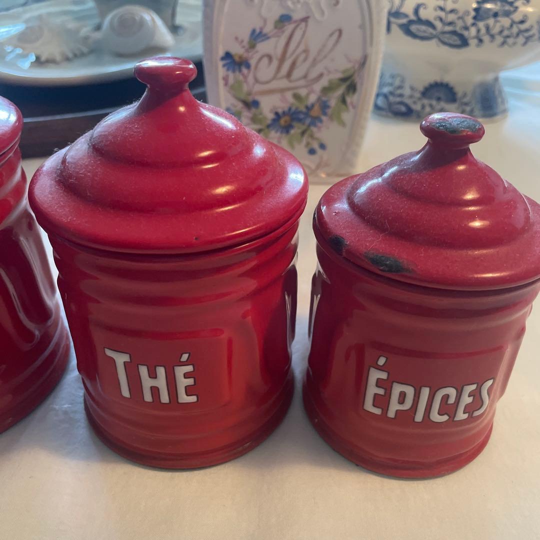 ‼️SALE開催‼️ビンテージ赤ホーローキャニスター　6個セット　キッチン雑貨