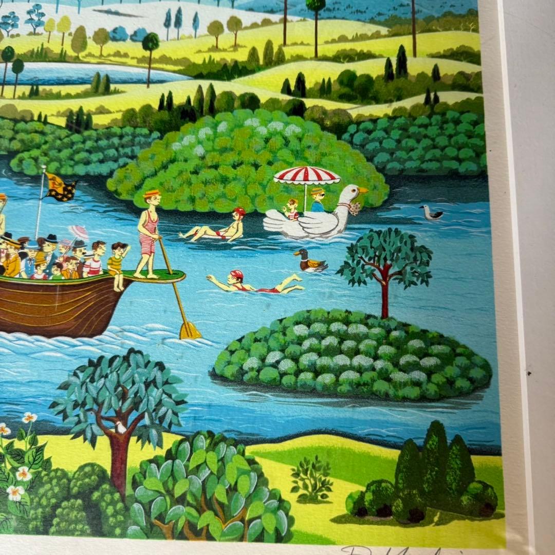 ビン・カシワ「湿原パラダイス」リトグラフ　直筆サイン入り　額縁入り　64/250