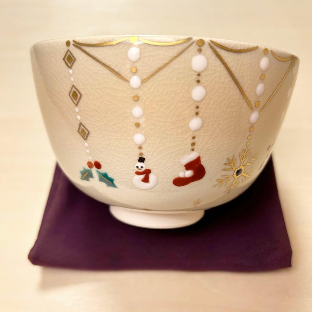 抹茶茶碗　'色絵　クリスマスチャーム' 京焼　茶道具