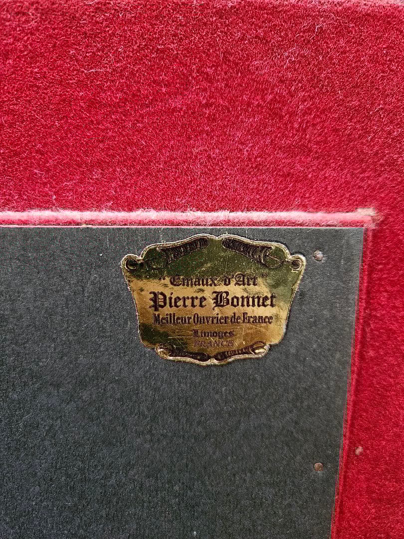 フランスアンティーク リモージュ エナメル絵画 陶器画 額装 P.Bonnet作