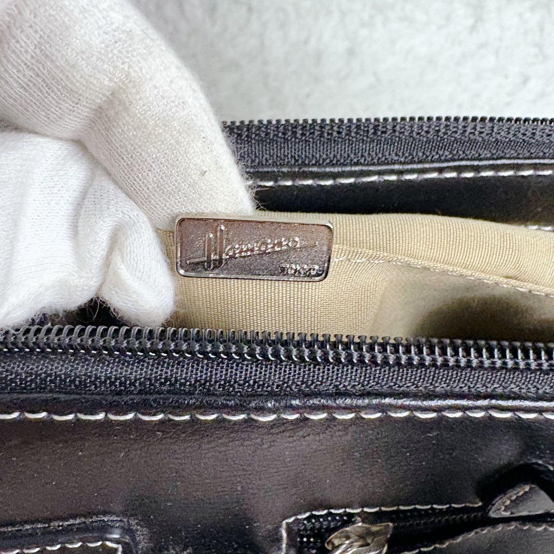 未使用級 濱野 HAMANO 本革 ハンドバッグ 黒 日本製 上品