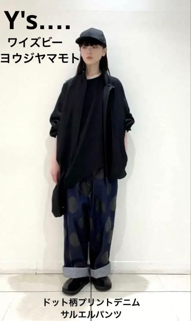 じ*ん様 Y's‥‥ ワイズビー ヨウジヤマモトドット柄プリントデニムサルエルパ