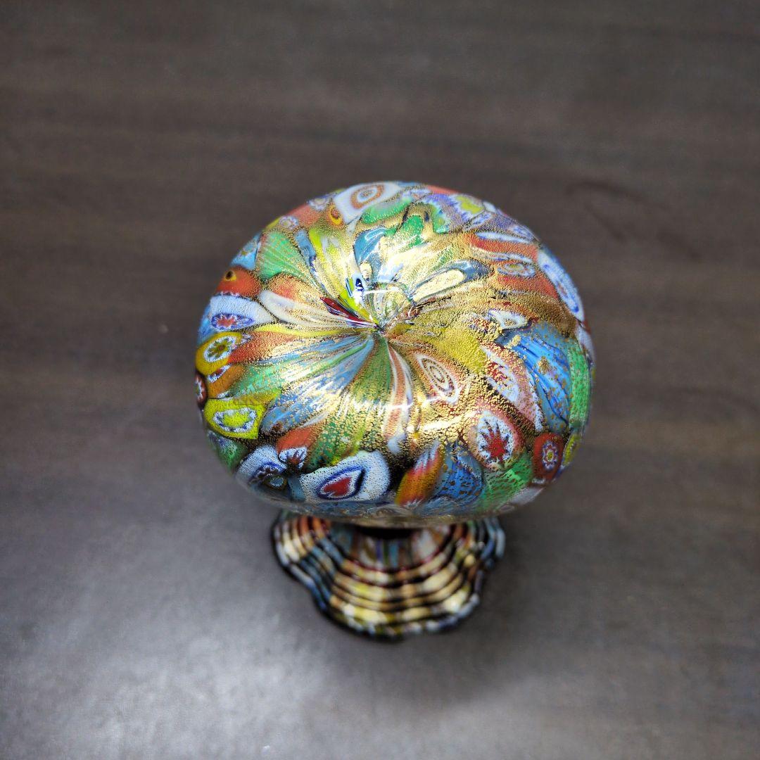 ムラーノ 金彩カラフル ミルフィオリ リボン付き 花瓶 高さ約12cm