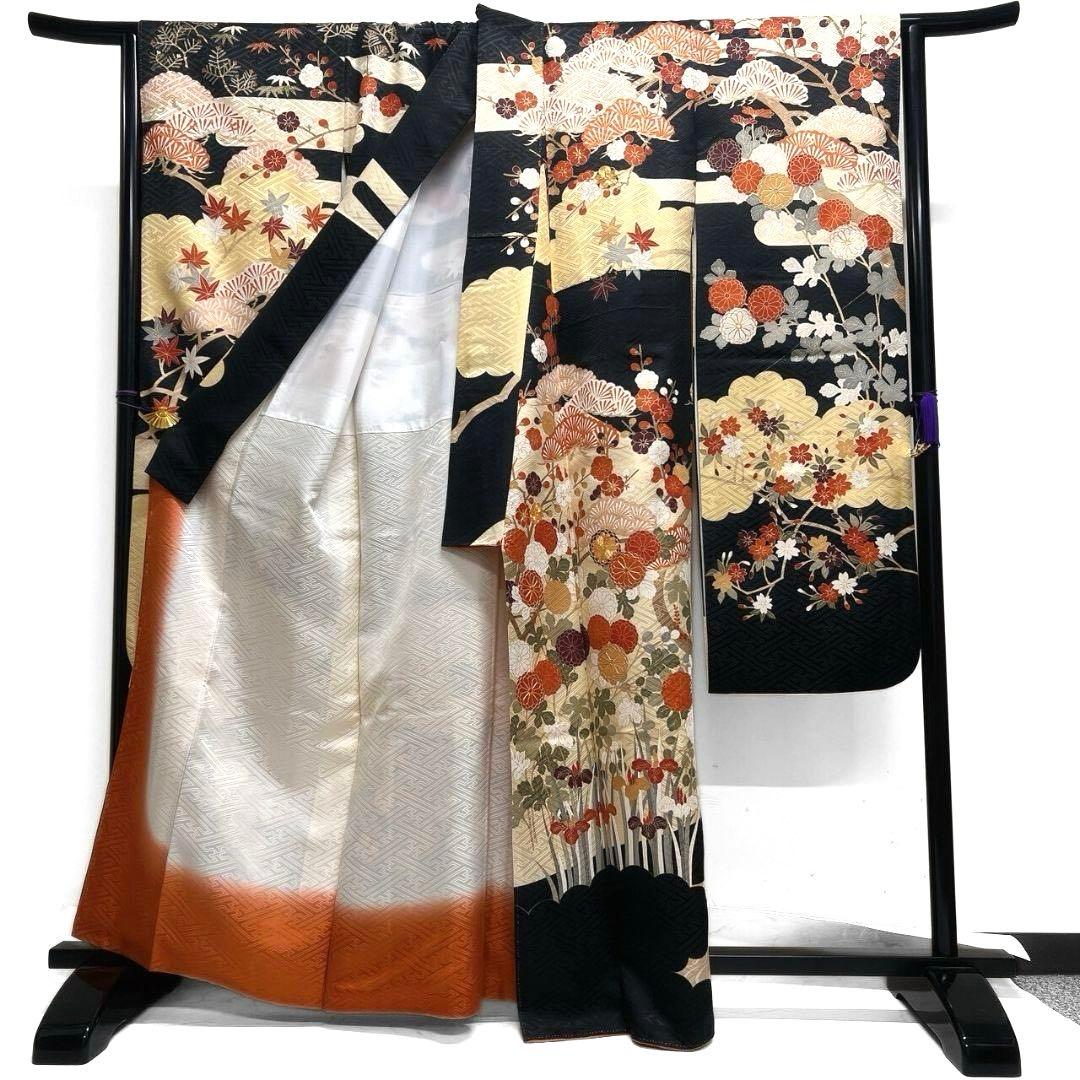 振袖　金駒刺繍　紗綾形地紋　菊花　松竹梅　霞　成人式　着物　083a p