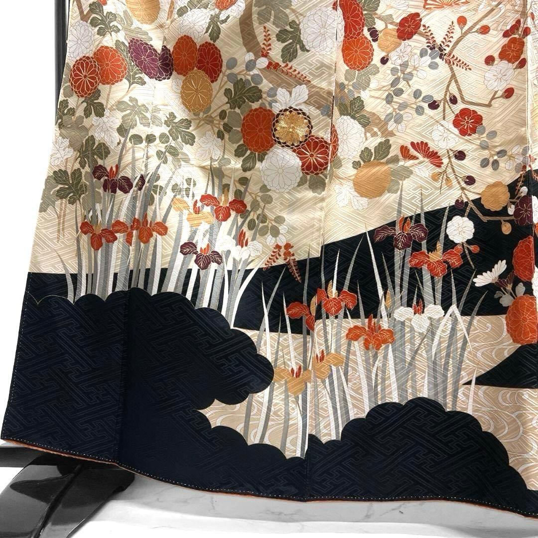 振袖　金駒刺繍　紗綾形地紋　菊花　松竹梅　霞　成人式　着物　083a p