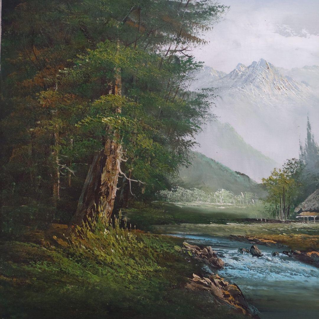 大きめ油絵　油彩画　美しい風景画　作者不明　額縁入り