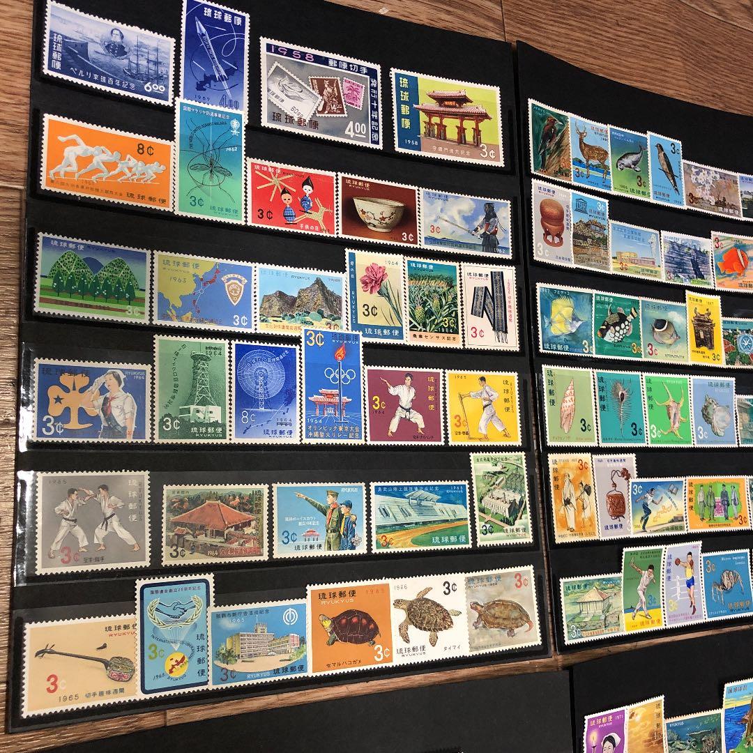 琉球切手138種コレクション！貝、蟹、民芸、文化財、年賀、舞踊切手等　鑑賞シート