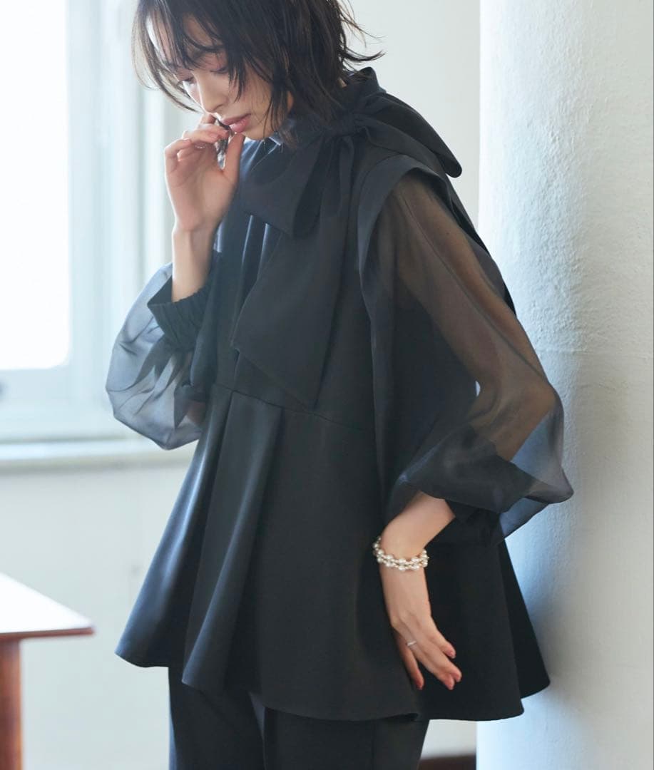 【大きめ】ルイルエ オーガンジースリーブ パンツ セットアップ 3L 結婚式