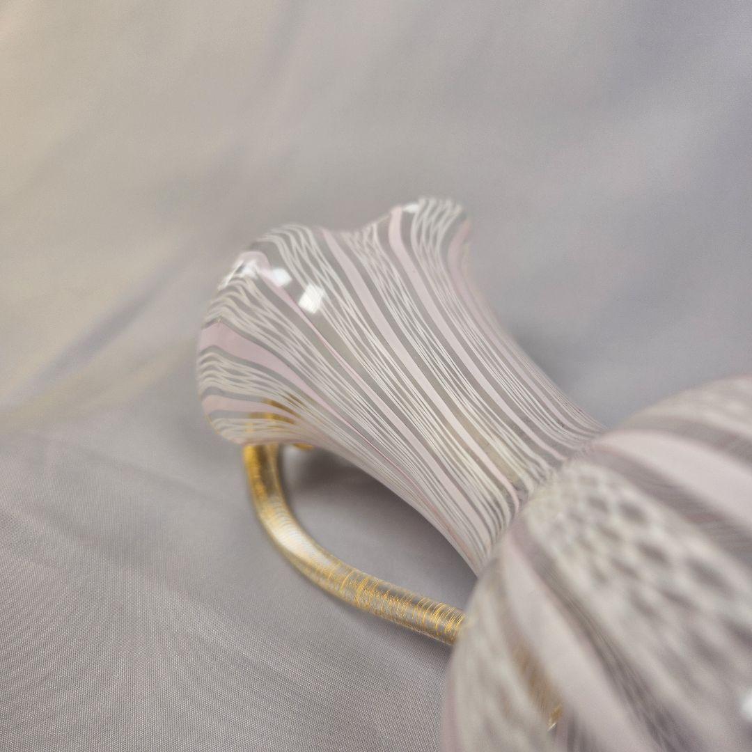 MURANO ITALY金彩 ピンクレースライン ピッチャー 花瓶