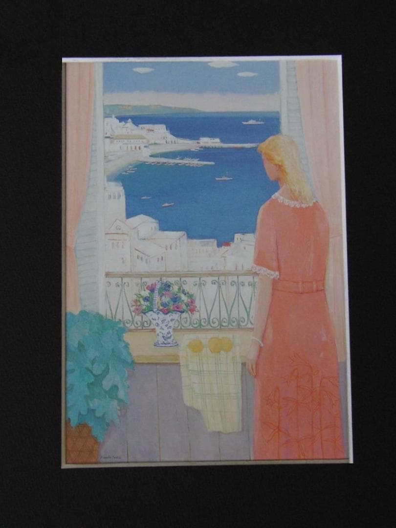 吉尾房子、【旅の日（ミコノス島にて）】、希少な額装用画集より