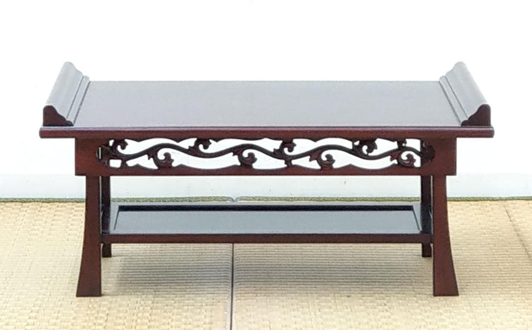 木製 唐木 花梨 透かし彫り 棚付き 折りたたみ 文机 文台 小机 経机 経台