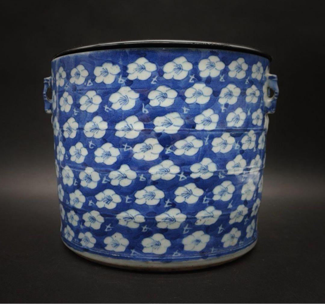 中國美術 古玩 双耳竹纹样壺 青華染付 水指し