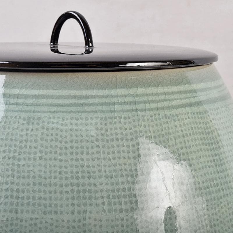 韓国人間文化財　柳海剛（柳根瀅）作　高麗青磁　象嵌　水指　共箱　M　R8896B