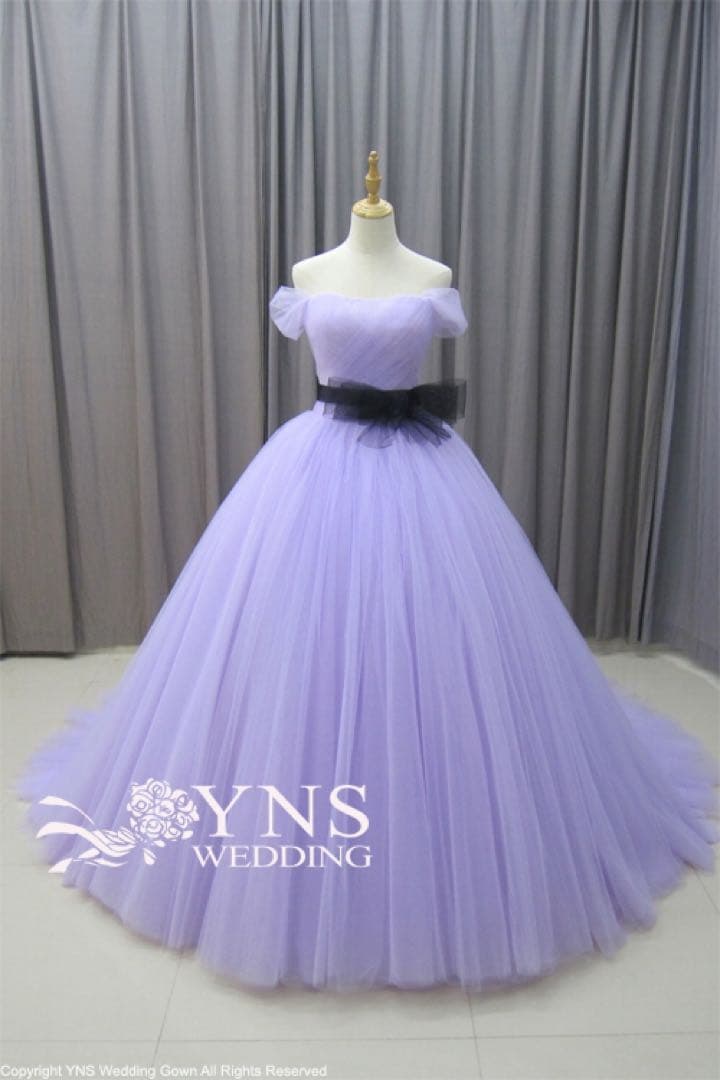 ラベンダーオフショルダーチュールドレス