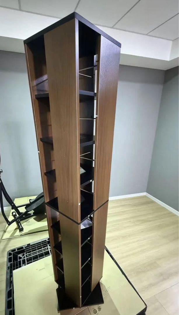 09SJ-K新品木製 360度回転式スリムブックラックシェルフ本棚8段大容量収納