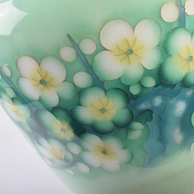 七宝焼　花文　花瓶　唐木台付　共箱　M　R8887H