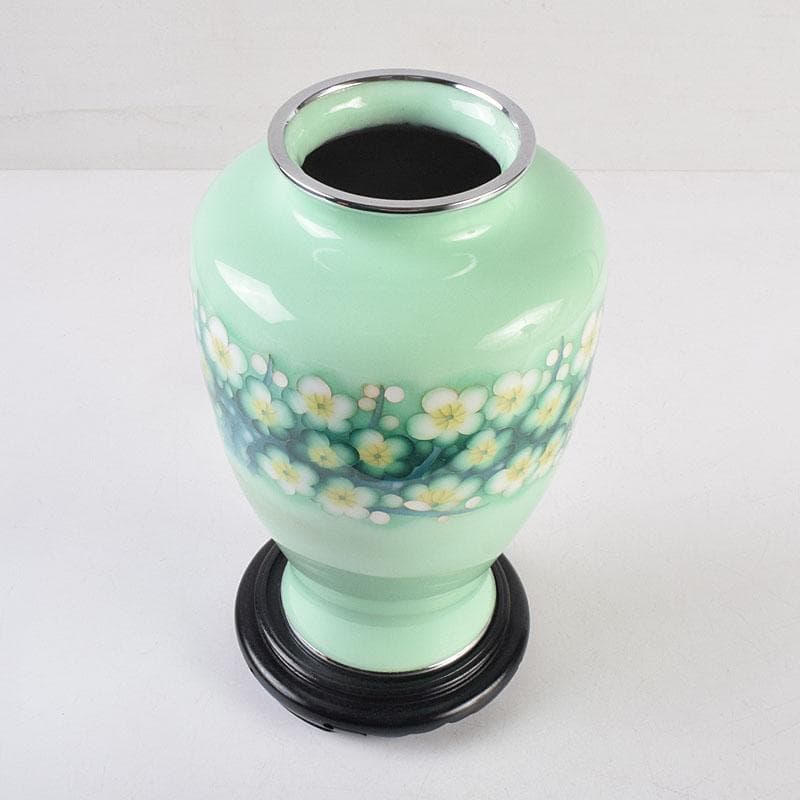 七宝焼　花文　花瓶　唐木台付　共箱　M　R8887H