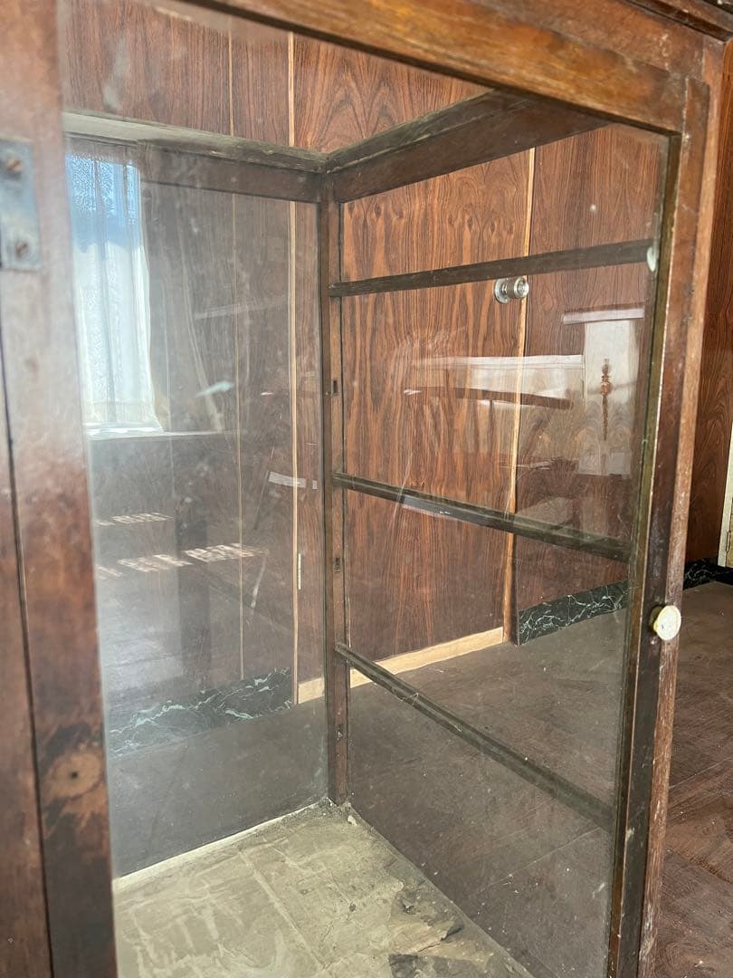 【O-1633】ガラスキャビネット ガラス戸 レトロ アンティーク ビンテージ