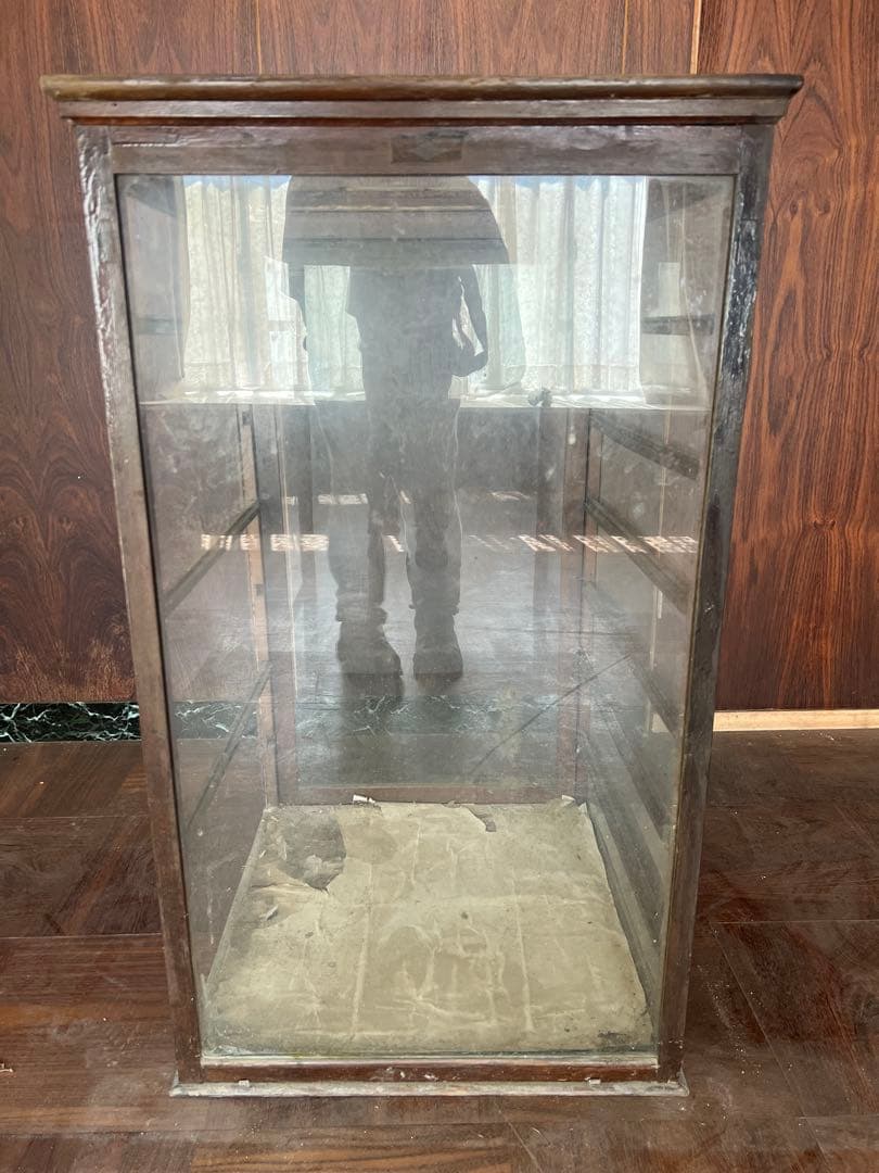 【O-1633】ガラスキャビネット ガラス戸 レトロ アンティーク ビンテージ