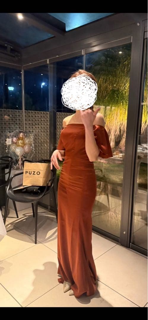 オフショルダー パーティードレス ウェディングドレス 二次会ドレス テラコッタ