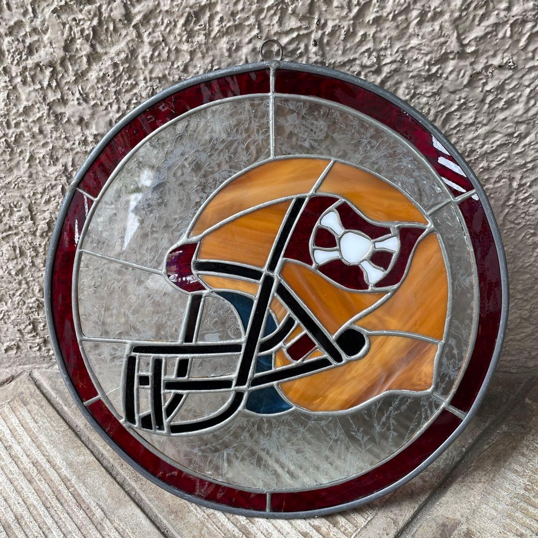 70s〜アメリカアンティーク　アメフトのステンドグラス壁掛けUSAヴィンテージ