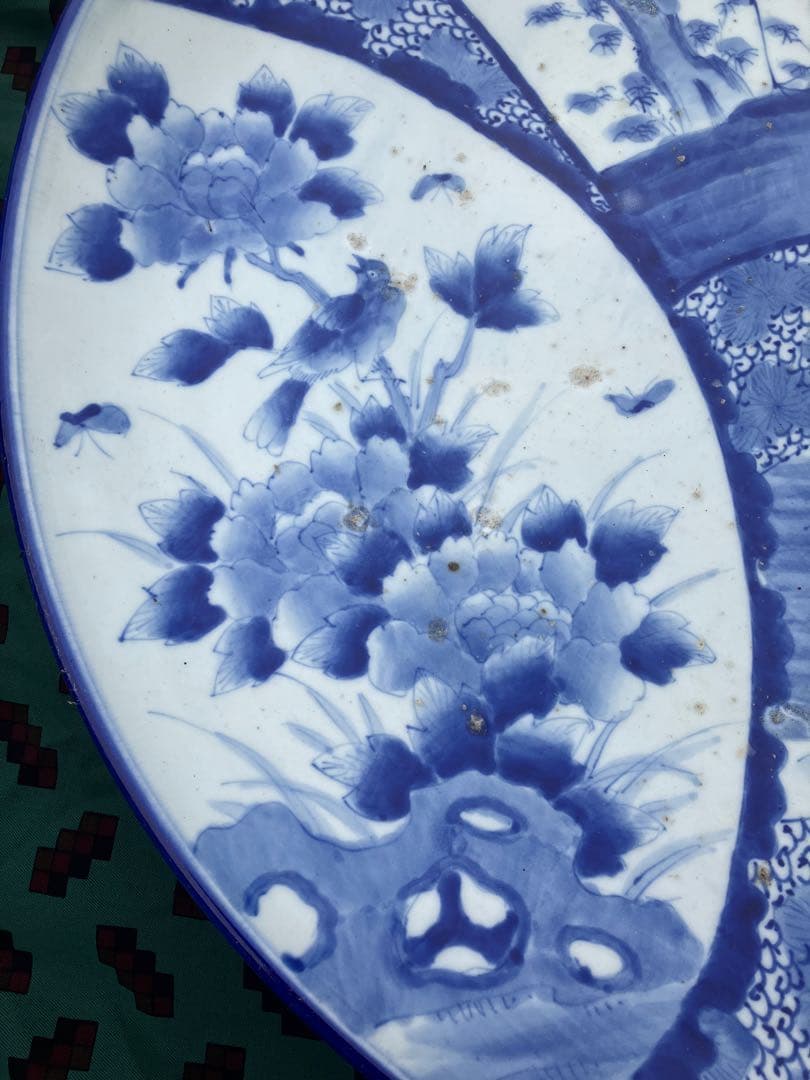 旧家蔵出し品　古伊万里　特大大皿　唐草　牡丹に鳥　松竹鶴　飾り皿