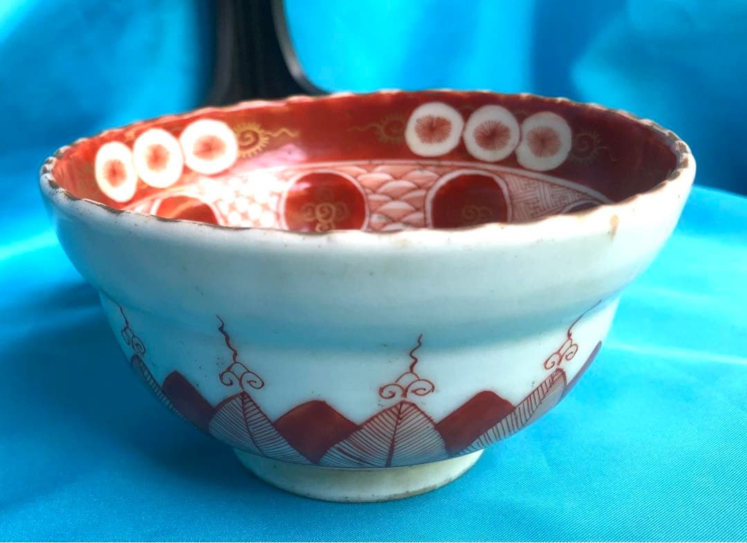 再値下げ★九谷焼　骨董　赤絵金彩☆竹林七賢人☆茶碗　絵付☆希少 品