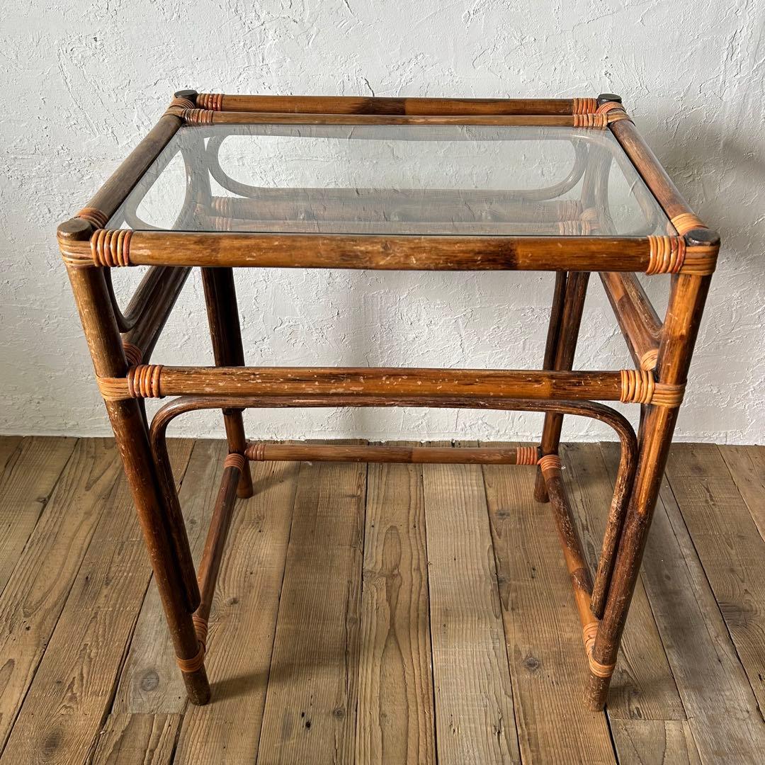 ラタン 籐 ミニテーブル & チェア の セット